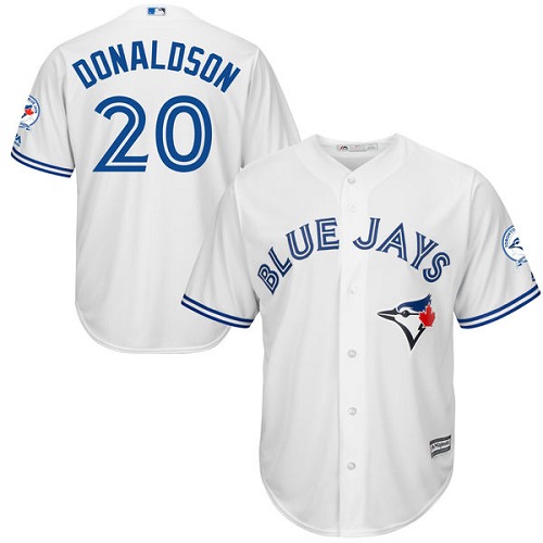 Men's Majestic Toronto Blue Jays #20 Josh Donaldson Replica White Home 40th Anniversary Patch MLB Jersey