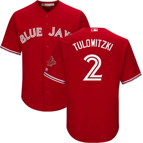 Men's Majestic Toronto Blue Jays #2 Troy Tulowitzki Replica Scarlet Alternate Cool Base MLB Jersey