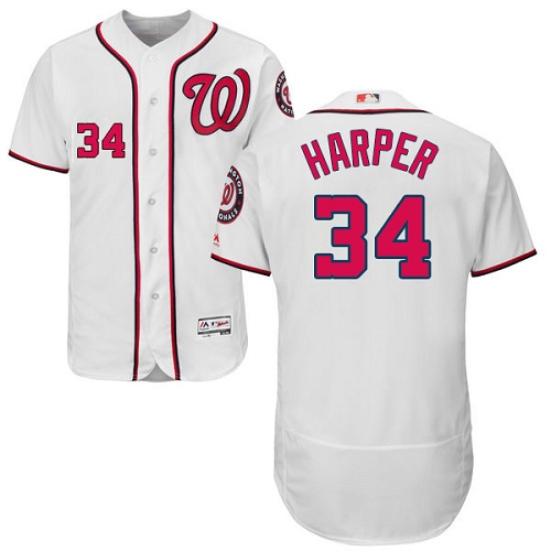 Men's Majestic Washington Nationals #34 Bryce Harper Authentic White Home Cool Base MLB Jersey