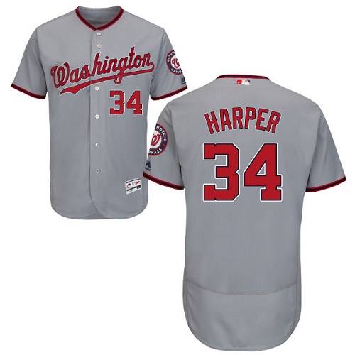 Men's Majestic Washington Nationals #34 Bryce Harper Authentic Grey Road Cool Base MLB Jersey