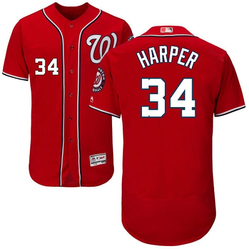 Men's Majestic Washington Nationals #34 Bryce Harper Authentic Red Alternate 1 Cool Base MLB Jersey