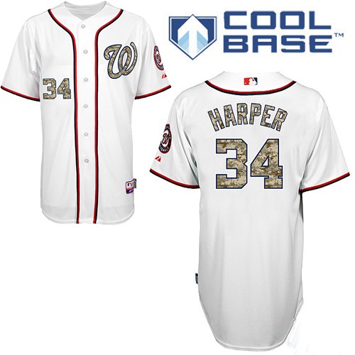 Men's Majestic Washington Nationals #34 Bryce Harper Authentic White USMC Cool Base MLB Jersey