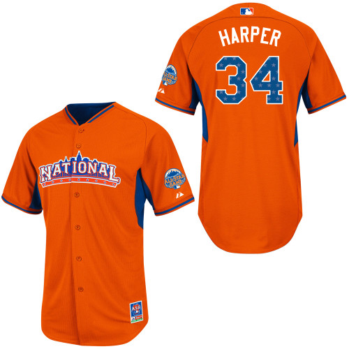 Men's Majestic Washington Nationals #34 Bryce Harper Replica Orange National League 2013 All-Star BP MLB Jersey