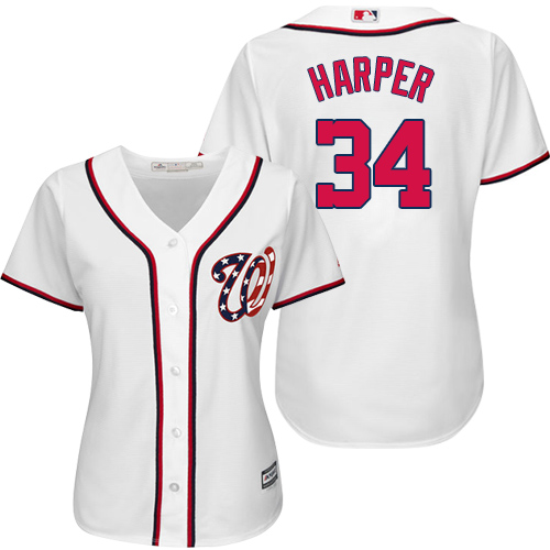 Women's Majestic Washington Nationals #34 Bryce Harper Replica White MLB Jersey