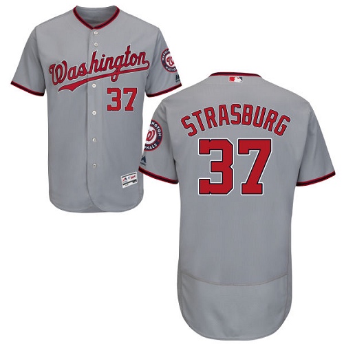 Men's Majestic Washington Nationals #37 Stephen Strasburg Authentic Grey Road Cool Base MLB Jersey