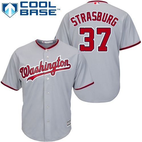 Men's Majestic Washington Nationals #37 Stephen Strasburg Replica Grey Road Cool Base MLB Jersey