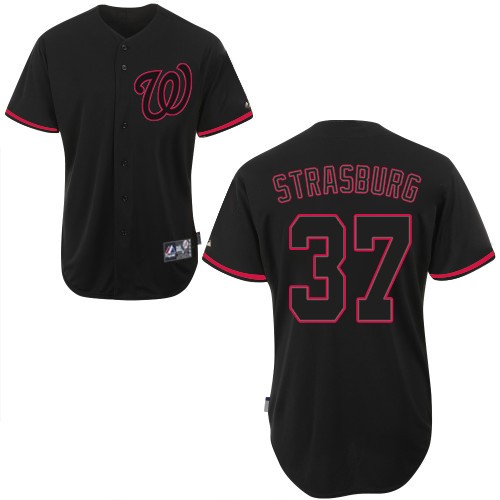 Men's Majestic Washington Nationals #37 Stephen Strasburg Authentic Black Fashion MLB Jersey