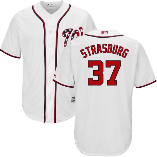 Youth Majestic Washington Nationals #37 Stephen Strasburg Authentic White Home Cool Base MLB Jersey