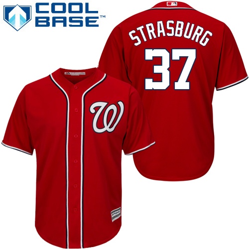 Youth Majestic Washington Nationals #37 Stephen Strasburg Replica Red Alternate 1 Cool Base MLB Jersey