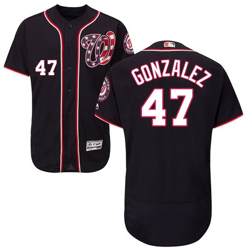 Men's Majestic Washington Nationals #47 Gio Gonzalez Authentic Navy Blue Alternate 2 Cool Base MLB Jersey