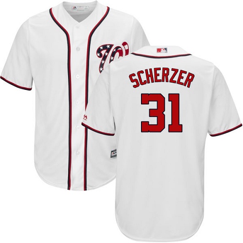 Youth Majestic Washington Nationals #31 Max Scherzer Authentic White Home Cool Base MLB Jersey