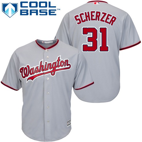 Youth Majestic Washington Nationals #31 Max Scherzer Authentic Grey Road Cool Base MLB Jersey
