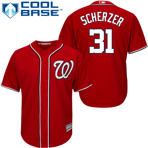 Youth Majestic Washington Nationals #31 Max Scherzer Authentic Red Alternate 1 Cool Base MLB Jersey
