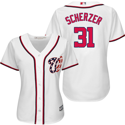 Women's Majestic Washington Nationals #31 Max Scherzer Authentic White Home Cool Base MLB Jersey