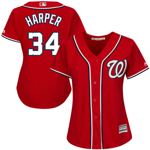 Women's Majestic Washington Nationals #34 Bryce Harper Replica Red Alternate 1 Cool Base MLB Jersey