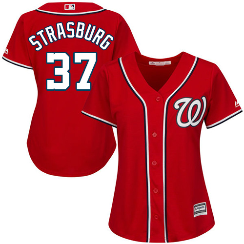 Women's Majestic Washington Nationals #37 Stephen Strasburg Replica Red Alternate 1 Cool Base MLB Jersey