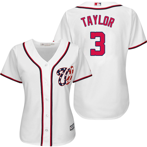 Women's Majestic Washington Nationals #3 Michael Taylor Authentic White Home Cool Base MLB Jersey