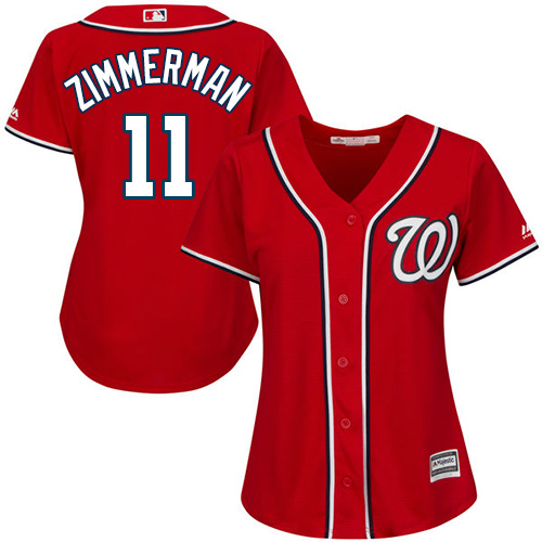 Women's Majestic Washington Nationals #11 Ryan Zimmerman Authentic Red Alternate 1 Cool Base MLB Jersey