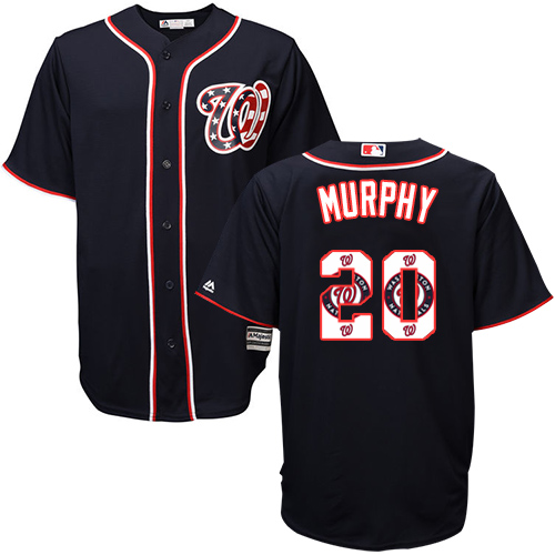 Men's Majestic Washington Nationals #20 Daniel Murphy Authentic Navy Blue Team Logo Fashion Cool Base MLB Jersey