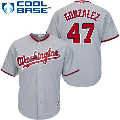 Youth Majestic Washington Nationals #47 Gio Gonzalez Authentic Grey Road Cool Base MLB Jersey