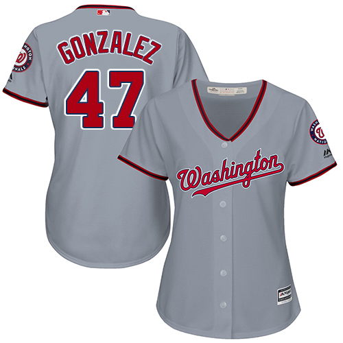 Women's Majestic Washington Nationals #47 Gio Gonzalez Authentic Grey Road Cool Base MLB Jersey