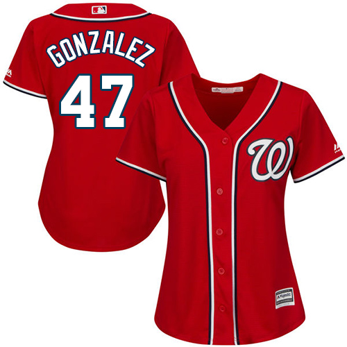 Women's Majestic Washington Nationals #47 Gio Gonzalez Authentic Red Alternate 1 Cool Base MLB Jersey