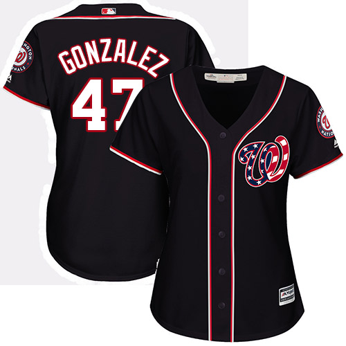 Women's Majestic Washington Nationals #47 Gio Gonzalez Authentic Navy Blue Alternate 2 Cool Base MLB Jersey