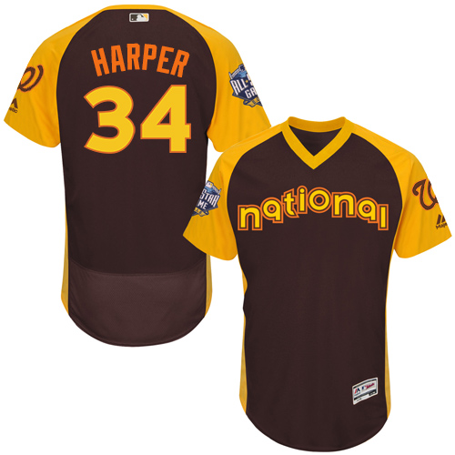 Men's Majestic Washington Nationals #34 Bryce Harper Brown 2016 All-Star National League BP Authentic Collection Flex Base MLB Jersey
