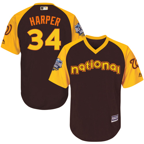 Youth Majestic Washington Nationals #34 Bryce Harper Authentic Brown 2016 All-Star National League BP Cool Base MLB Jersey