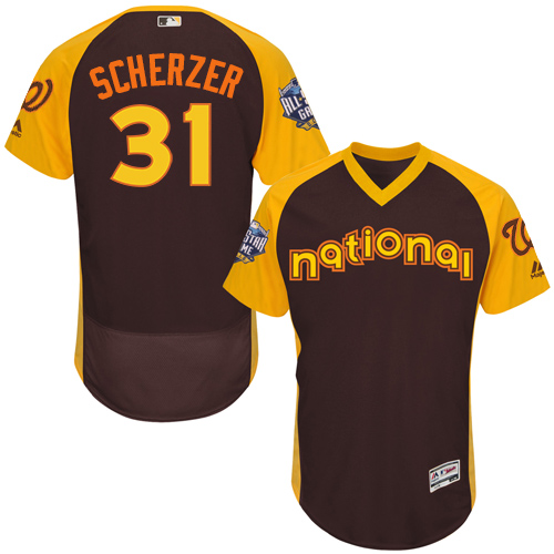 Men's Majestic Washington Nationals #31 Max Scherzer Brown 2016 All-Star National League BP Authentic Collection Flex Base MLB Jersey