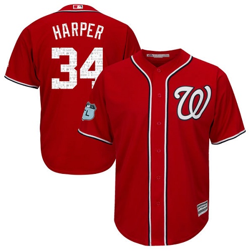 Youth Majestic Washington Nationals #34 Bryce Harper Authentic Scarlet 2017 Spring Training Cool Base MLB Jersey