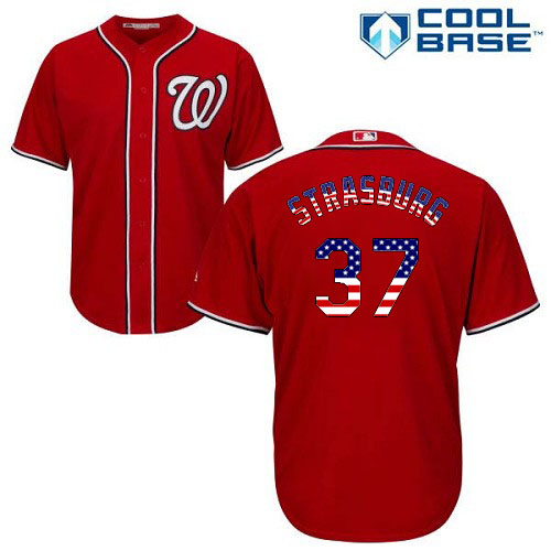 Men's Majestic Washington Nationals #37 Stephen Strasburg Authentic Red USA Flag Fashion MLB Jersey