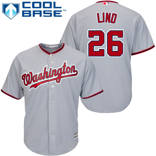 Youth Majestic Washington Nationals #26 Adam Lind Replica Grey Road Cool Base MLB Jersey