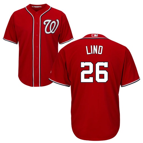 Youth Majestic Washington Nationals #26 Adam Lind Authentic Red Alternate 1 Cool Base MLB Jersey