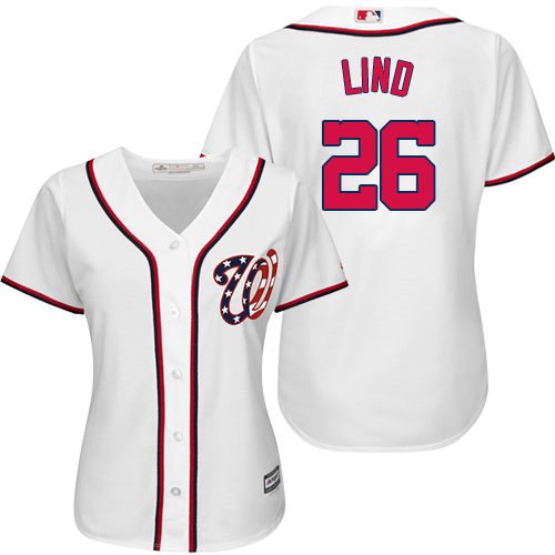 Women's Majestic Washington Nationals #26 Adam Lind Replica White Home Cool Base MLB Jersey