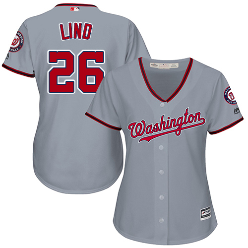 Women's Majestic Washington Nationals #26 Adam Lind Authentic Grey Road Cool Base MLB Jersey