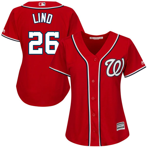 Women's Majestic Washington Nationals #26 Adam Lind Authentic Red Alternate 1 Cool Base MLB Jersey