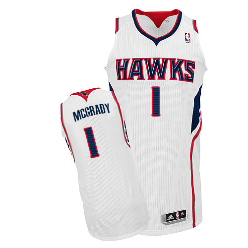 Men's Adidas Atlanta Hawks #1 Tracy Mcgrady Authentic White Home NBA Jersey