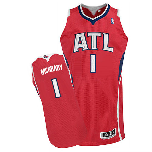 Men's Adidas Atlanta Hawks #1 Tracy Mcgrady Authentic Red Alternate NBA Jersey