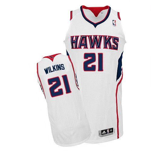 Men's Adidas Atlanta Hawks #21 Dominique Wilkins Authentic White Home NBA Jersey