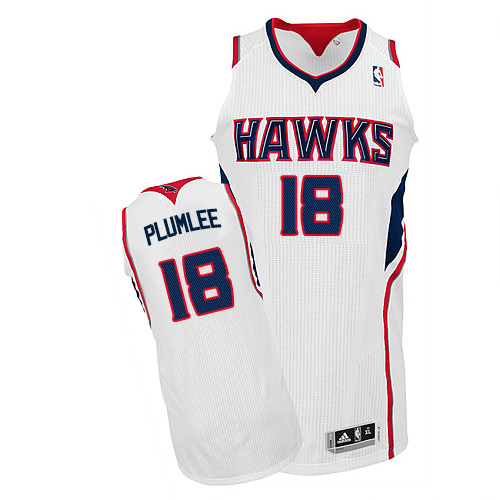 Men's Adidas Atlanta Hawks #18 Miles Plumlee Authentic White Home NBA Jersey