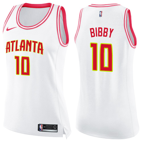 Women's Nike Atlanta Hawks #10 Mike Bibby Swingman White/Pink Fashion NBA Jersey