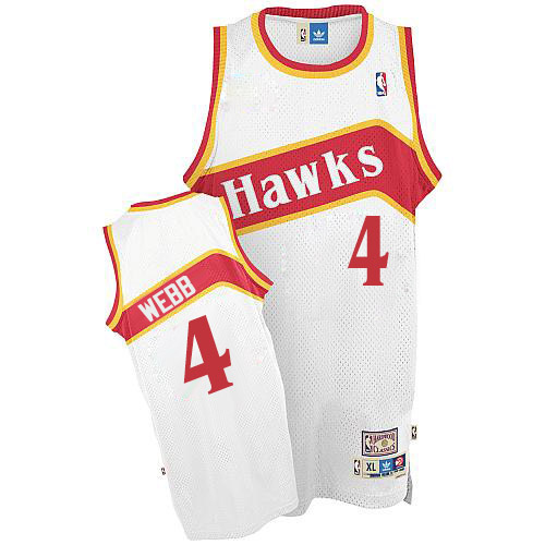 Men's Adidas Atlanta Hawks #4 Spud Webb Authentic White Throwback NBA Jersey