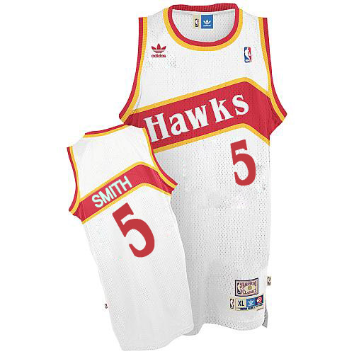 Men's Adidas Atlanta Hawks #5 Josh Smith Authentic White Throwback NBA Jersey