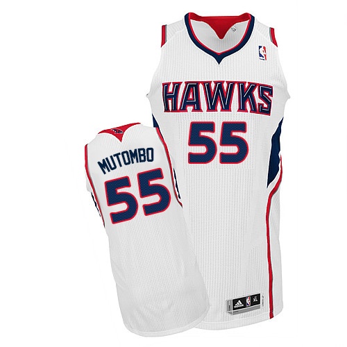 Men's Adidas Atlanta Hawks #55 Dikembe Mutombo Authentic White Home NBA Jersey
