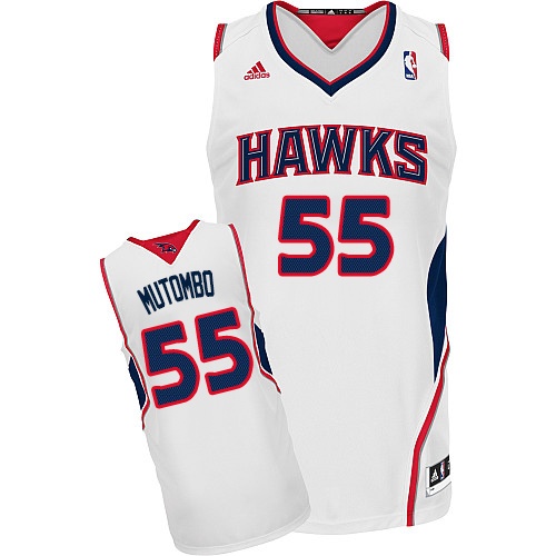 Men's Adidas Atlanta Hawks #55 Dikembe Mutombo Swingman White Home NBA Jersey