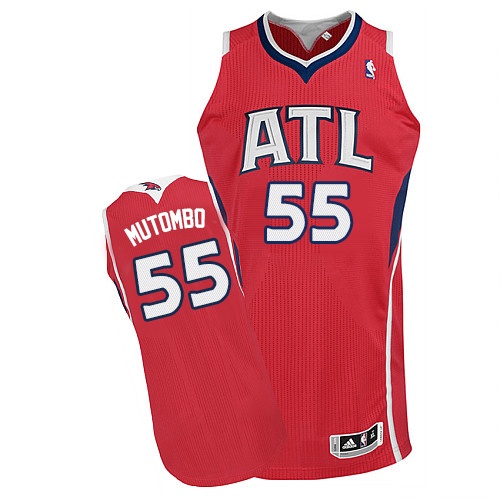 Men's Adidas Atlanta Hawks #55 Dikembe Mutombo Authentic Red Alternate NBA Jersey