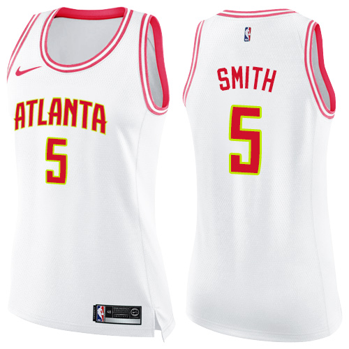Women's Nike Atlanta Hawks #5 Josh Smith Swingman White/Pink Fashion NBA Jersey