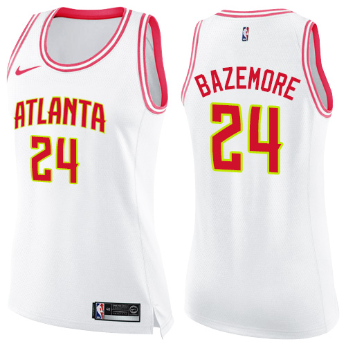 Women's Nike Atlanta Hawks #24 Kent Bazemore Swingman White/Pink Fashion NBA Jersey