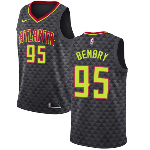 Men's Nike Atlanta Hawks #95 DeAndre' Bembry Swingman Black Road NBA Jersey - Icon Edition